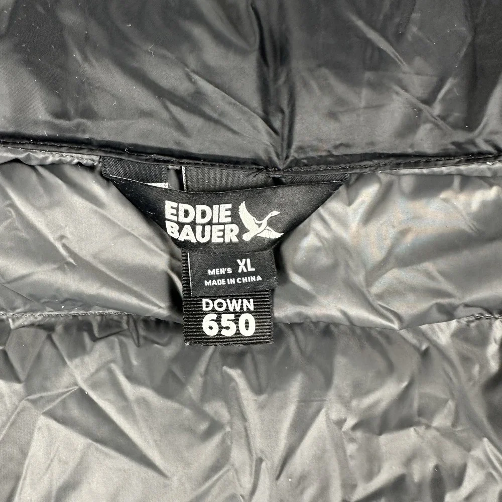 Eddie Bauer Down 650 Vest Men's XL Black Puffer Full Zip‎ Insulated Cirruslite